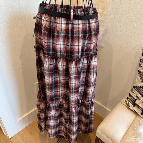 Eden & Olivia Red Plaid Flannel Belted Maxi Skirt NEW Medium - Picture 3 of 11